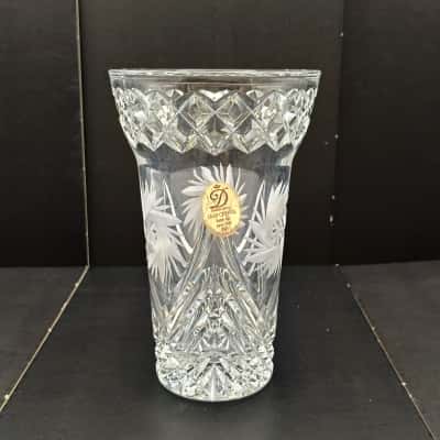 Dresden Crystal Lead Crystal Hand Cut Vase Over 24% PbO Made In Germany  (office)