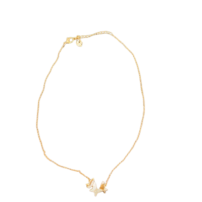 Swarovski Womens Necklace White Rose Toned Plated Gold 3 Butterflies 