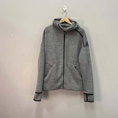 Adidas Mens  Size M Hooded Performance Jacket Grey 