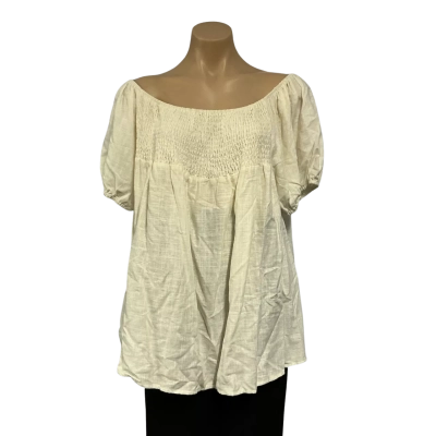 Miracle Womens Size 12 Cream Linen Blend Off-the-shoulder Short Sleeve Top (new)