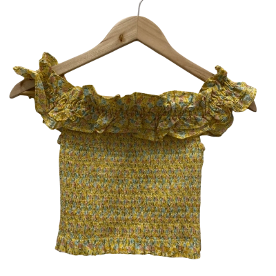 Bardot Women's Size 10 Cropped Top Smocking Floral / Yellow RRP$90