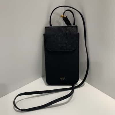 Oroton Margot Black Leather Crossbody Phone Pouch