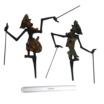 Pair of Vintage Javanese Wayang Kulit Leather Shadow Puppets
