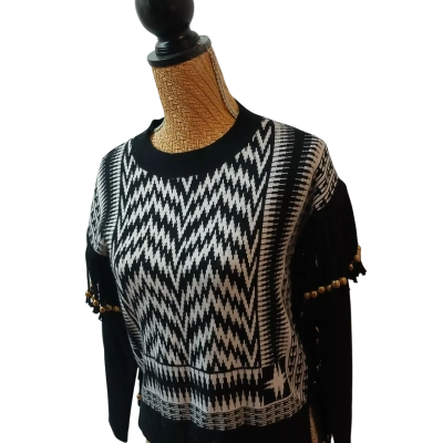 Sass & Bide Womens  Size XXS Merino Poncho Jumper Black and White
