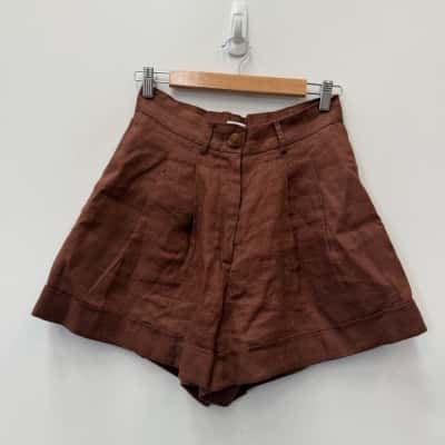 Sheike 100% Linen Brown High Waisted Shorts - Size 8 