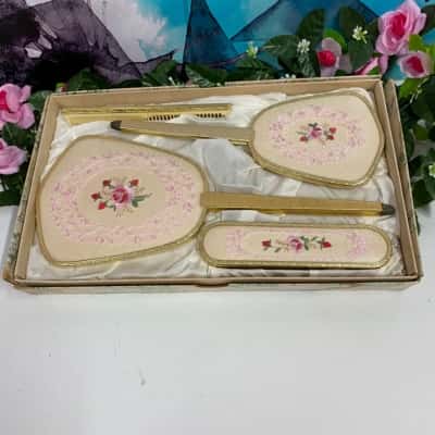 Vintage 4pce Floral/Gold Vanity Set 1950s