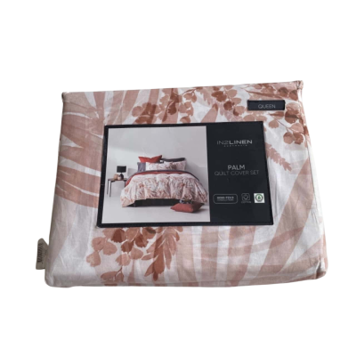 In2linen Quilt Cover Set Queen Size Brown/White BNWT