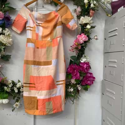 Pasduchas Womens  Size 10 Off The Shoulder Dress Multicoloured / Orange 