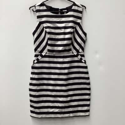  Womens  Size 10 Casual Dress / Midi Dress Black  / Striped / White 