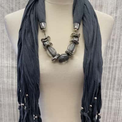  Womens  Size One Size Scarf Grey with pattern stones and silver embellishments 