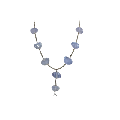  Womens Beaded Necklace Blue Gemstones / Silver (Stamped 925 on Clasp)