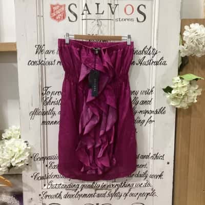 Decjuba Brand! BNWT RRP $189.95!! MAGNETTA COLOURED STRAPLESS RUFFLE MINI DRESS! Womens  Size 10 Mini Dress / Sleeveless Dress  Maroon / Purple 