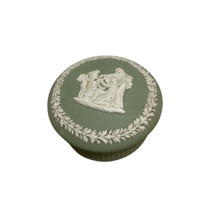 Vintage Wedgwood Jasperware Sage Green Fluted small box 