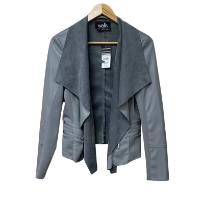 BNWT Wallis Women’s Size 12 Grey Artificial Leather Jacket 
