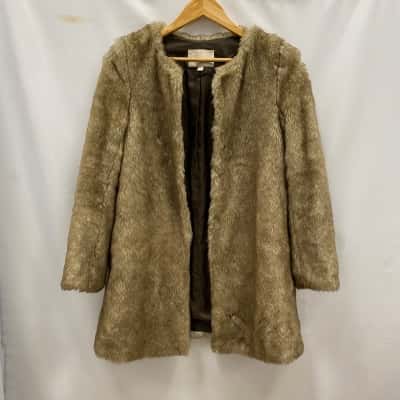 Fur Touch Women's Size M Soft Faux Fur Coat Beige / Brown 