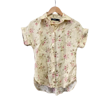 Lauren Ralph Lauren Womens  Size XS Linen Short Sleeve Shirt Floral / Yellow 