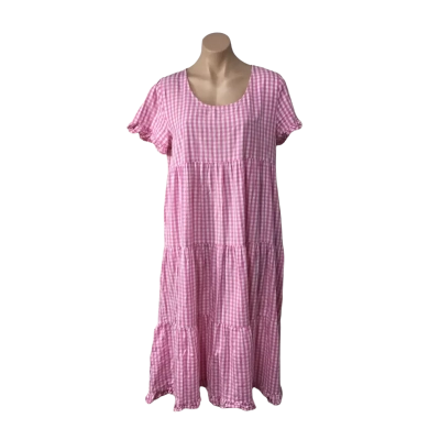 Always Alice Womens Size 12 Pink / White Gingham Short Sleeve Midi Dress