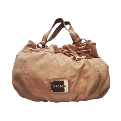 Oroton Womens Handbag Drawstring Closure Tan