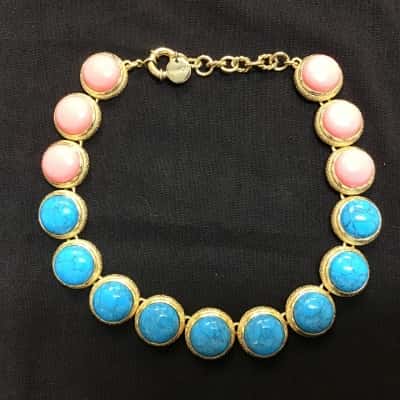 Mimco Womens Blue & Orange Cabochon Necklace