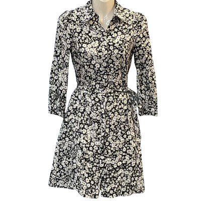 Marcs Womens Size 6 Long Sleeve/Midi Dress Black/Floral/White/Yellow