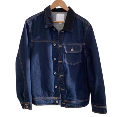 “I Love Ugly” Mens Size L Denim Jacket Navy Blue 