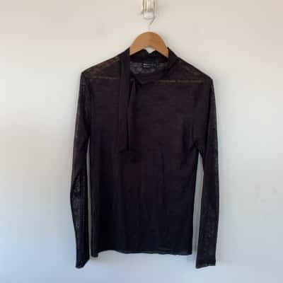 Asos Design Black Mesh Long Sleeve Top  Size M 