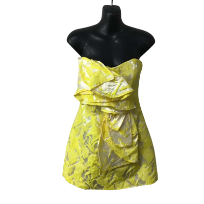 Amalie The Label Womens Size 8 Yellow Ruffle Detail Jacquard Strapless Mini Dress (new)