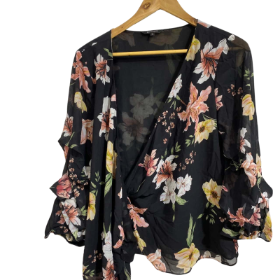 Portmans Womens  Size 14 Floral Top Black  