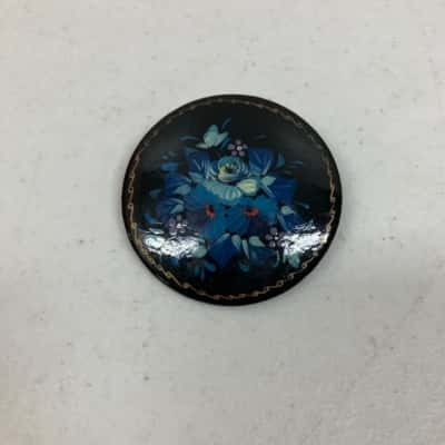 Women’s Vintage Hand-painted Wooden Brooch