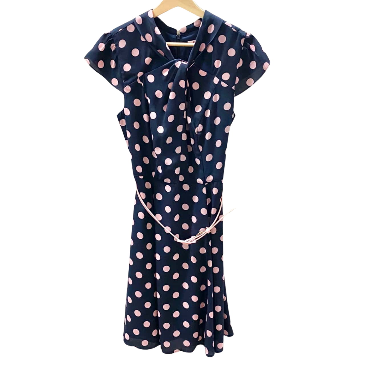 strapless open back dress Vintage Pink and Black Polka Dot Halter Midi Dress – Modsele main image 1