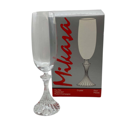 Mikasa Ritz Crystal Champagne Flute Glasses 6" set of 4 Ribbed Stem Goblets  Elegant 1997        CUBES