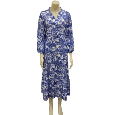 Blue Illusion Womens  Size M Maxi Dress Blue / Pattern / White 