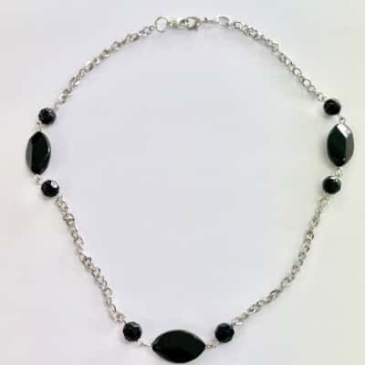 Black Beaded Necklace on Silver Chain