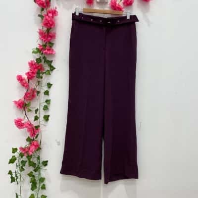 Phase Eight Womens Wide Leg Pants with Belt Size 10 Purple 