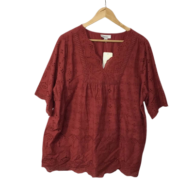 beme Womens Size 22 Terracotta Red Broderie Anglaise Short Sleeve Top (new)