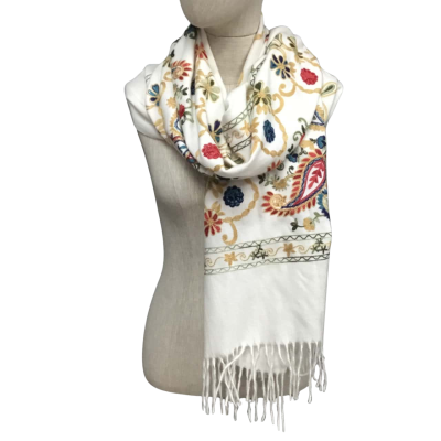  Cashmere Blend Embroided Large  Off White 