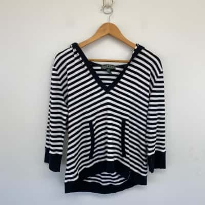 Ralph Lauren Active Black White Striped Hoodie Jumper  Size XL 