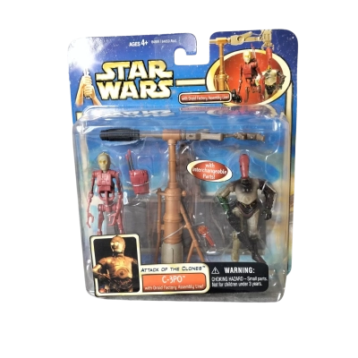Star Wars Attack of the Clones C-3PO with Droid Factory Assembly Line. Made by Hasbro in 2002