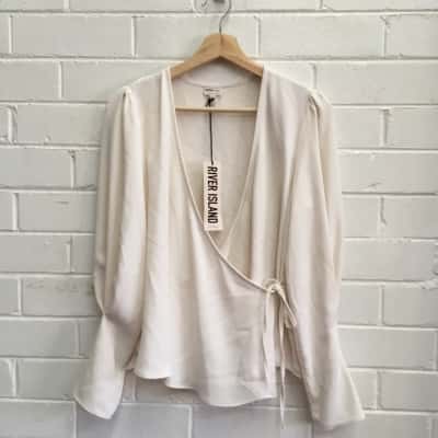 River Island Womens  Size 10 Long Sleeve Shirt Off White 