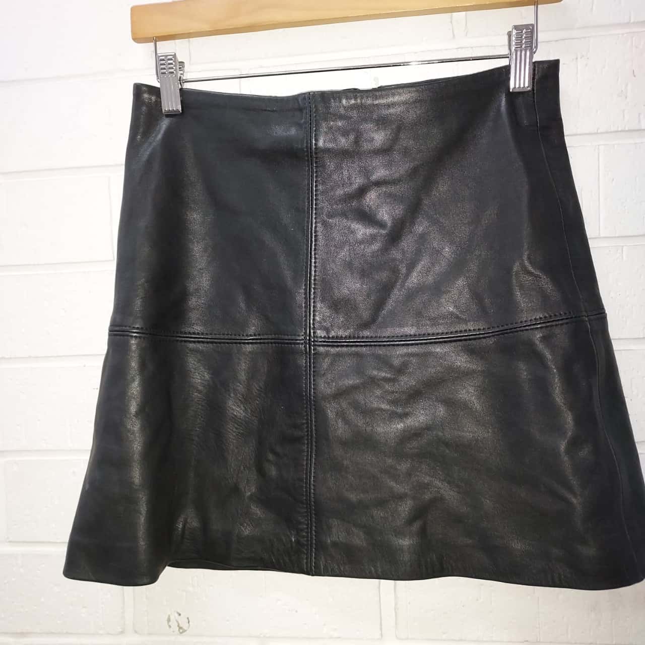 Kookai size 36 Black Leather Skirt Made in Australia Women's Cowhide Very Good Condition(s)