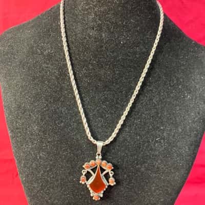  Women's Necklace 925 Sterling Silver Necklace with 925 Pendant with Red Stones