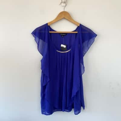 Liz Jordan By Noni B Blue Short Sleeve Blouse Top  Size M 