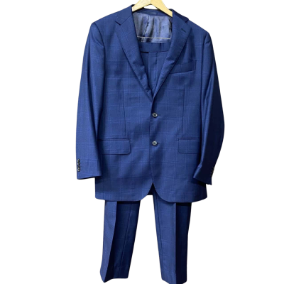 M.J. Bale Mens Navy Blue Checked Wool Suit 