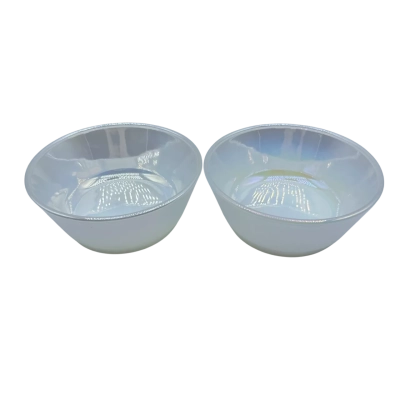 2 x Vintage Anchor Hocking Fire King "Aurora" Iridescent Milk Glass Bowls