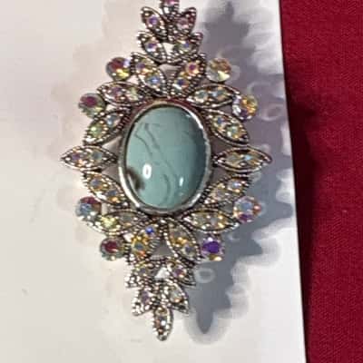  Women's Rhinestone Brooch with a Central Faux - Turquoise Cabochan Stone