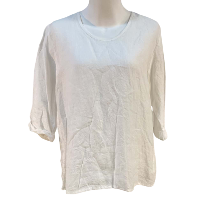 Jiva Womens Size S Linen 3/4 Sleeve Top White 