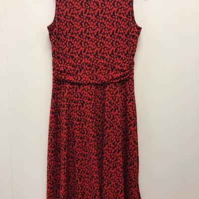  Linea Womens  Size 12 Midi Dress Black  / Pattern / Red 