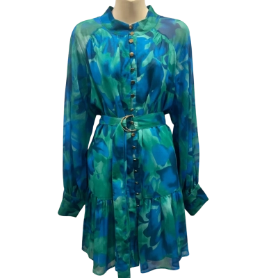 Passion Fusion Womens  Size 16 Long Sleeve Dress / Mini Dress Blue / Green 