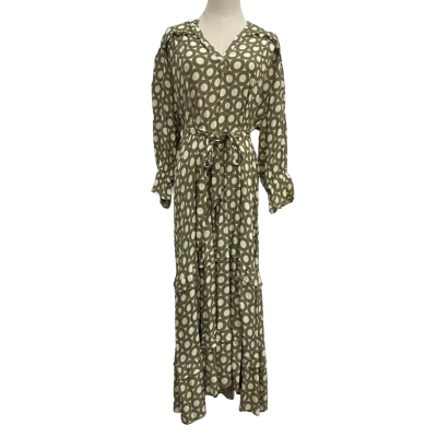 Adorne Goldie Geometric Print Maxi Long Sleeve Dress