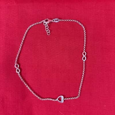  Women's Danity 925 Silver Infinity & Open Heart Link Chain Anklet 